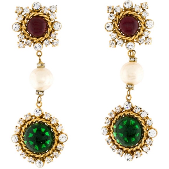 Vintage Chanel Gripoix Season 23 Drop Clip On Earrings. - Picture 1 of 7